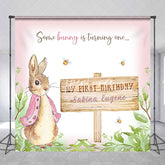 Aperturee - Custom Cute Bunny Spring Plant 1st Birthday Backdrop